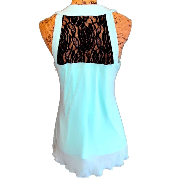 NWOT- Silky Mint Green & Black Lace Top